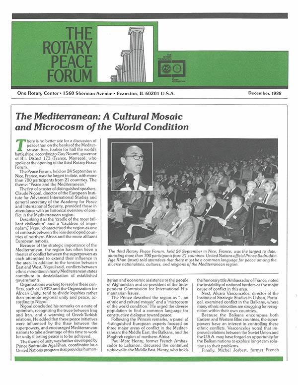 Capa da edição de dezembro de 1988 do boletim informativo “The Peace Forum”.