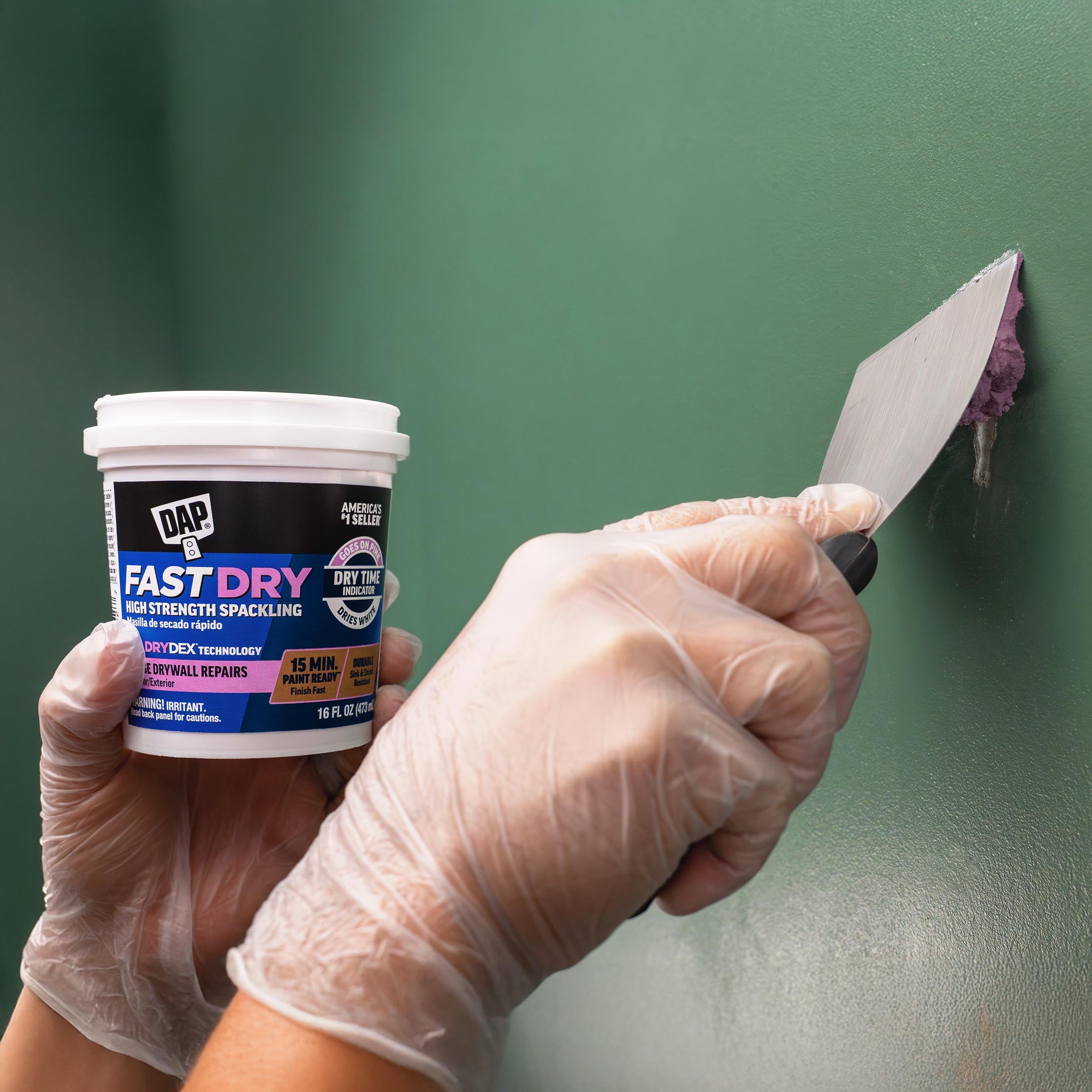 DAP DryDex Fast Dry application on green interior wall