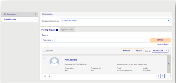Pending and approved users tab