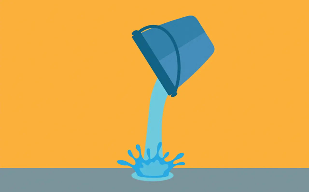 Illustriertes Bild von einem Eimer Wasser, der auf den Boden gegossen wird