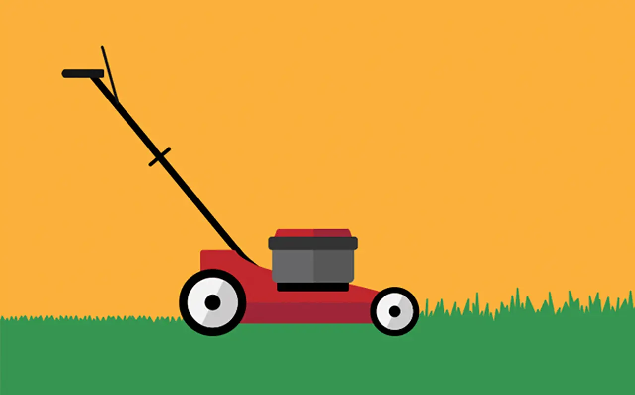 Illustriertes Bild eines Rasenmähers, der Gras schneidet