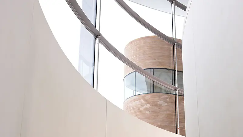 An interior staircase in the Fortaleza Hall building