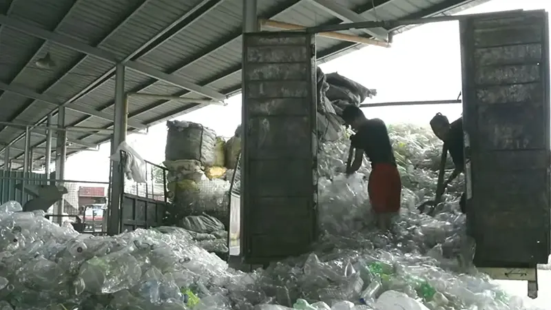 Plastic materials being collected for recycling