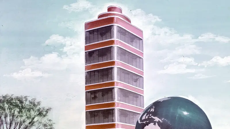 An illustration of the exterior of the SC Johnson Research Tower