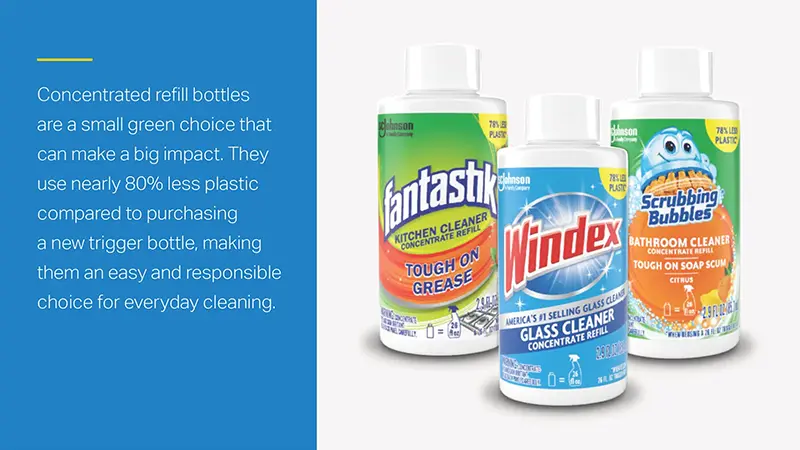 Close up image of Fantastik, Windex and Scrubbing Bubbles products