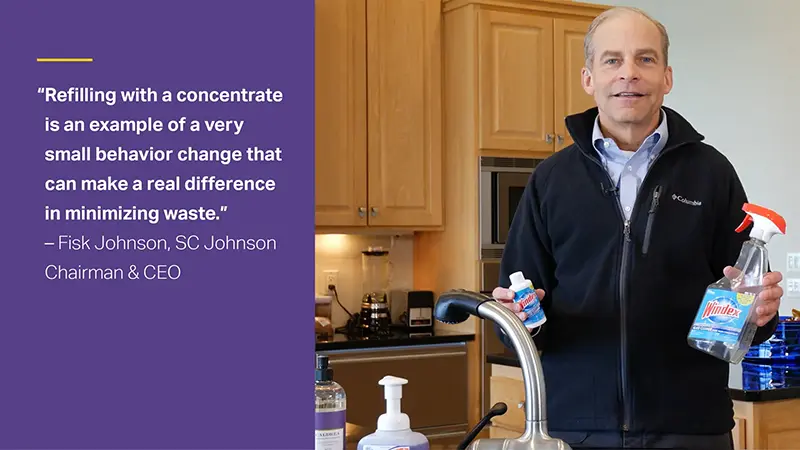 SCJohnson CEO, Fisk Johnson, holding Windex products