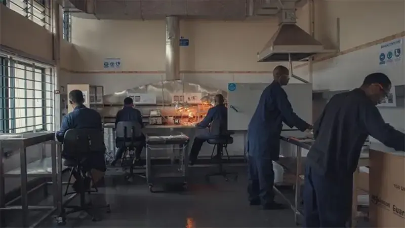 Many workers working.