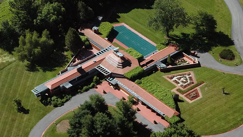 Aerial view of Frank Lloyd Wright designed house, “Wingspread