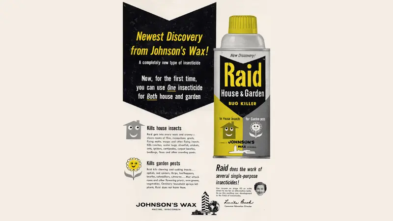 "Can labeled ""Raid House & Garden"" insecticide advertisement.