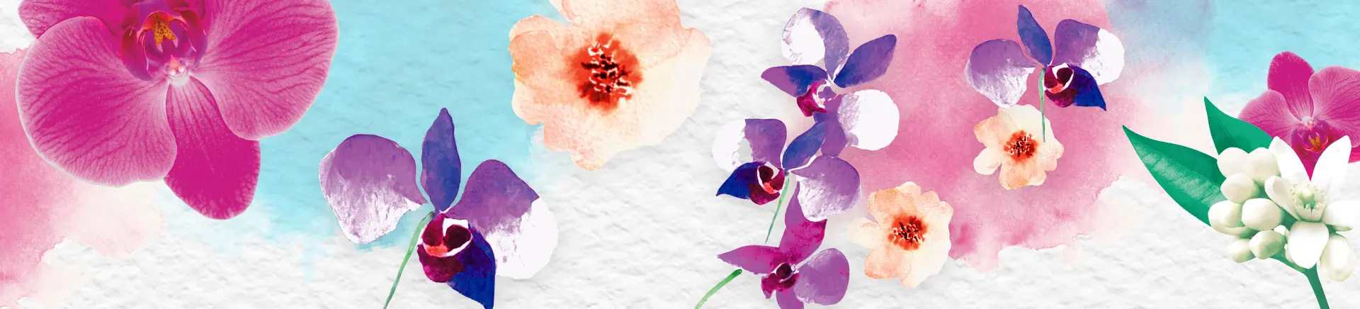 Collaged flowers showcase various close-up views, highlighting petals, stamens, and textures. Bright hues and sharp contrasts create a vibrant, abstract depiction, with vertical slices forming a segmented pattern.