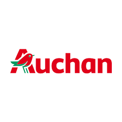 Logótipo da Auchan com um ícone de pássaro vermelho e o nome “Auchan” a vermelho sobre um fundo claro