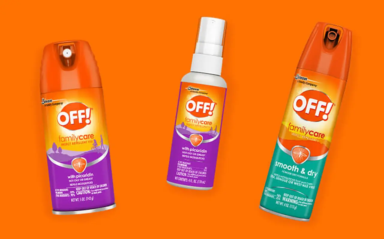 Imagen de tres envases de metal de repelente de insectos de la marca OFF!