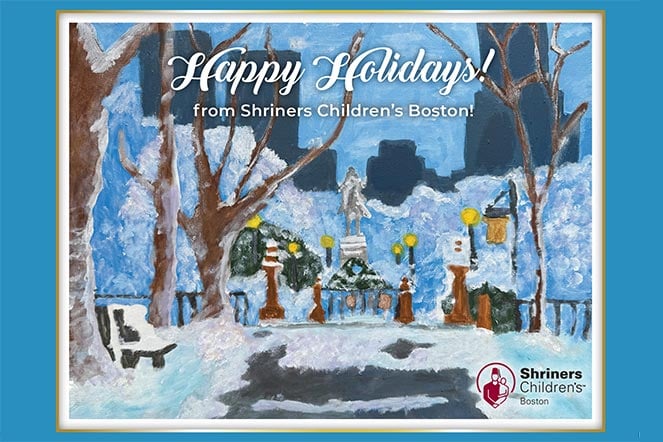 holiday card, Happy Holidays from Shriners Children's Boston, Shriners Children's Boston logo
