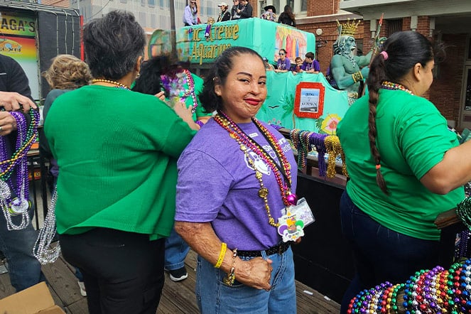 a woman on a parade float