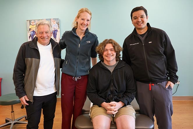 orthopedic patient, father, two staff members
