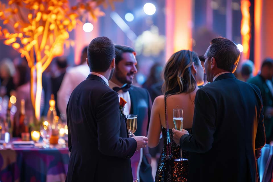 four people attending a gala celebration