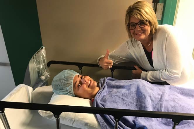 Allie and mom before spinal fusion surgery