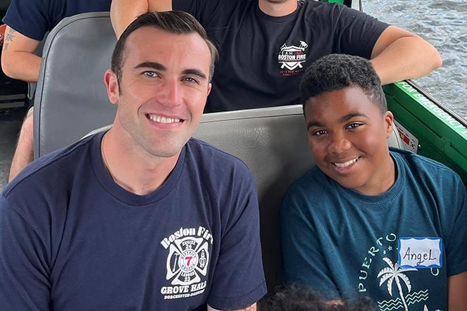 Angel and Firefighter on boat