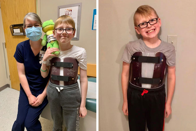 Clayton with orthotist in POPS department