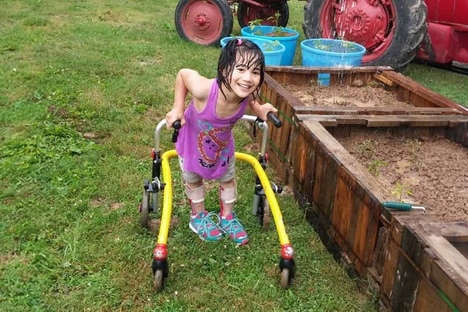 cerebral palsy patient Erica using walker