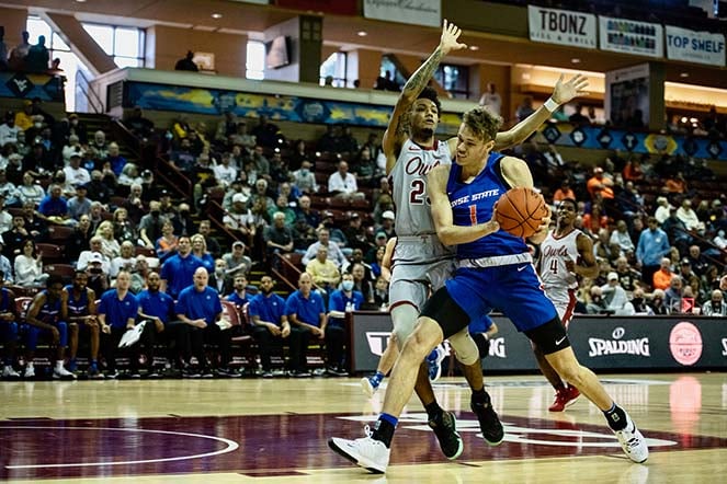 two players, one on one game action