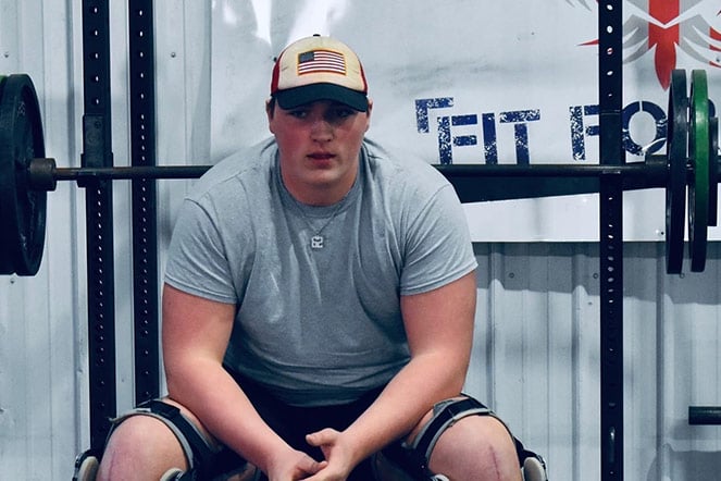 Hunter in weight room