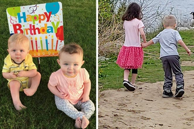 Jace and Macy as toddlers, Jace and Macy walking while holding hands