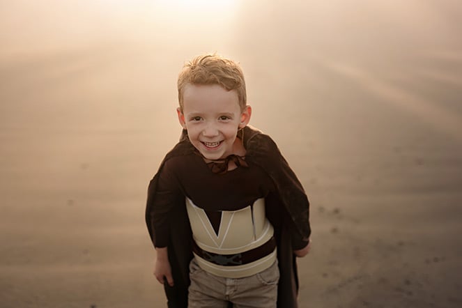 Liam wearing Obi Wan scoliosis brace