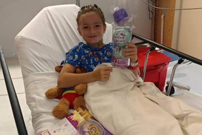 burn patient Nevaeh in hospital bed