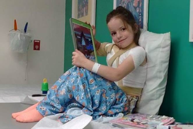 burn patient Nevaeh using iPad