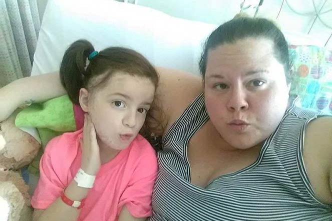 burn patient Nevaeh with her mother