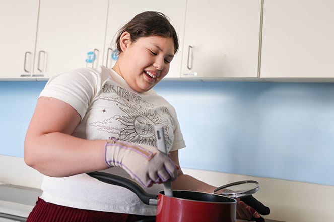 Patient cooking on stovetop