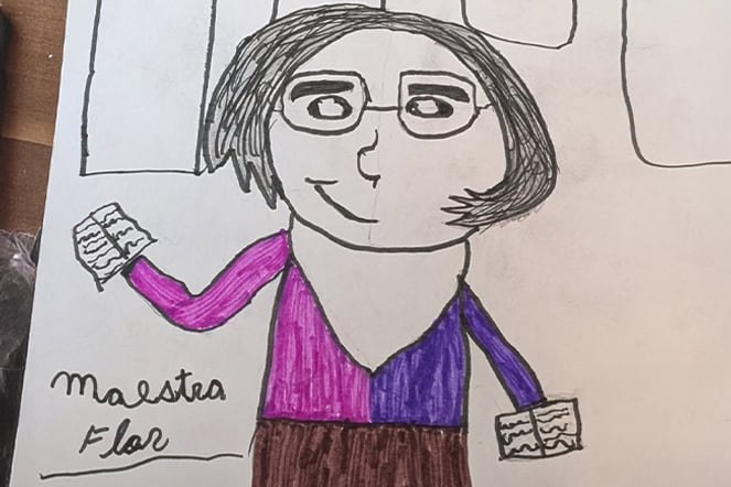 a hand drawn piece of artwork of a woman holding a book