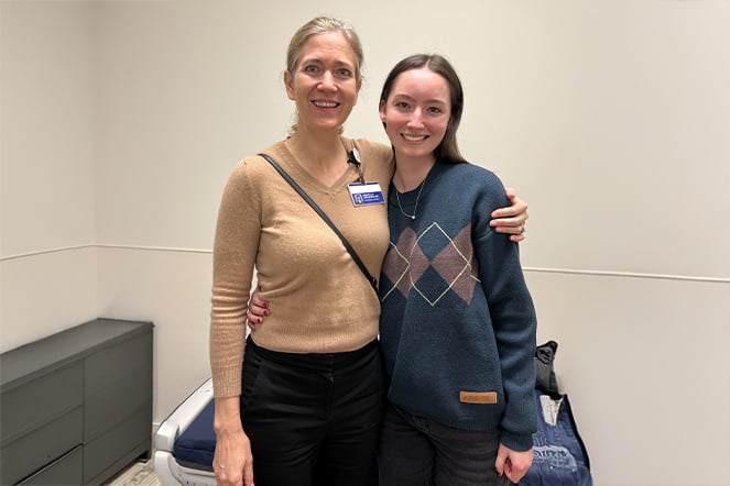 Peighten with Michelle Welborn, M.D., in an office