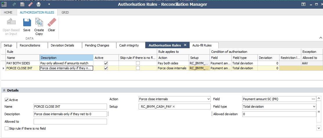Authorisation rules