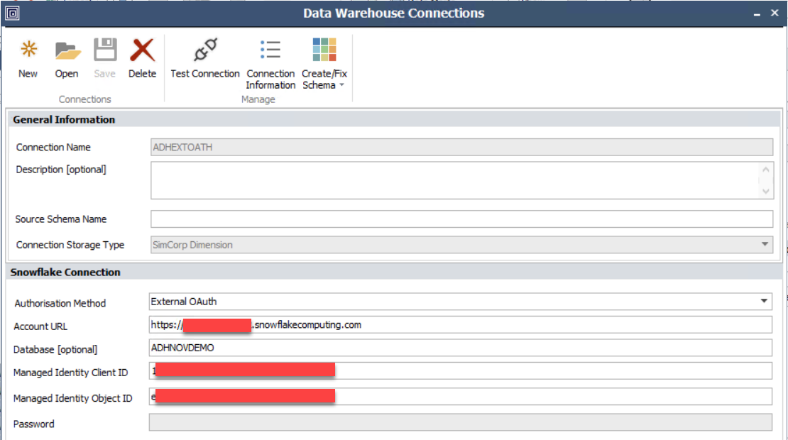 DWH Schema Connections Window - Snowflake OAuth