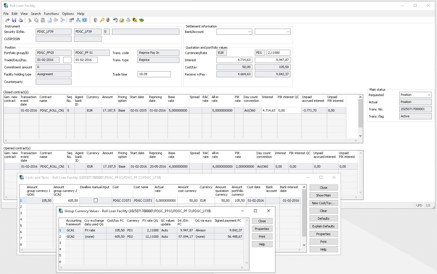 GCA Private debt Roll Loan facily & Costs and taxes