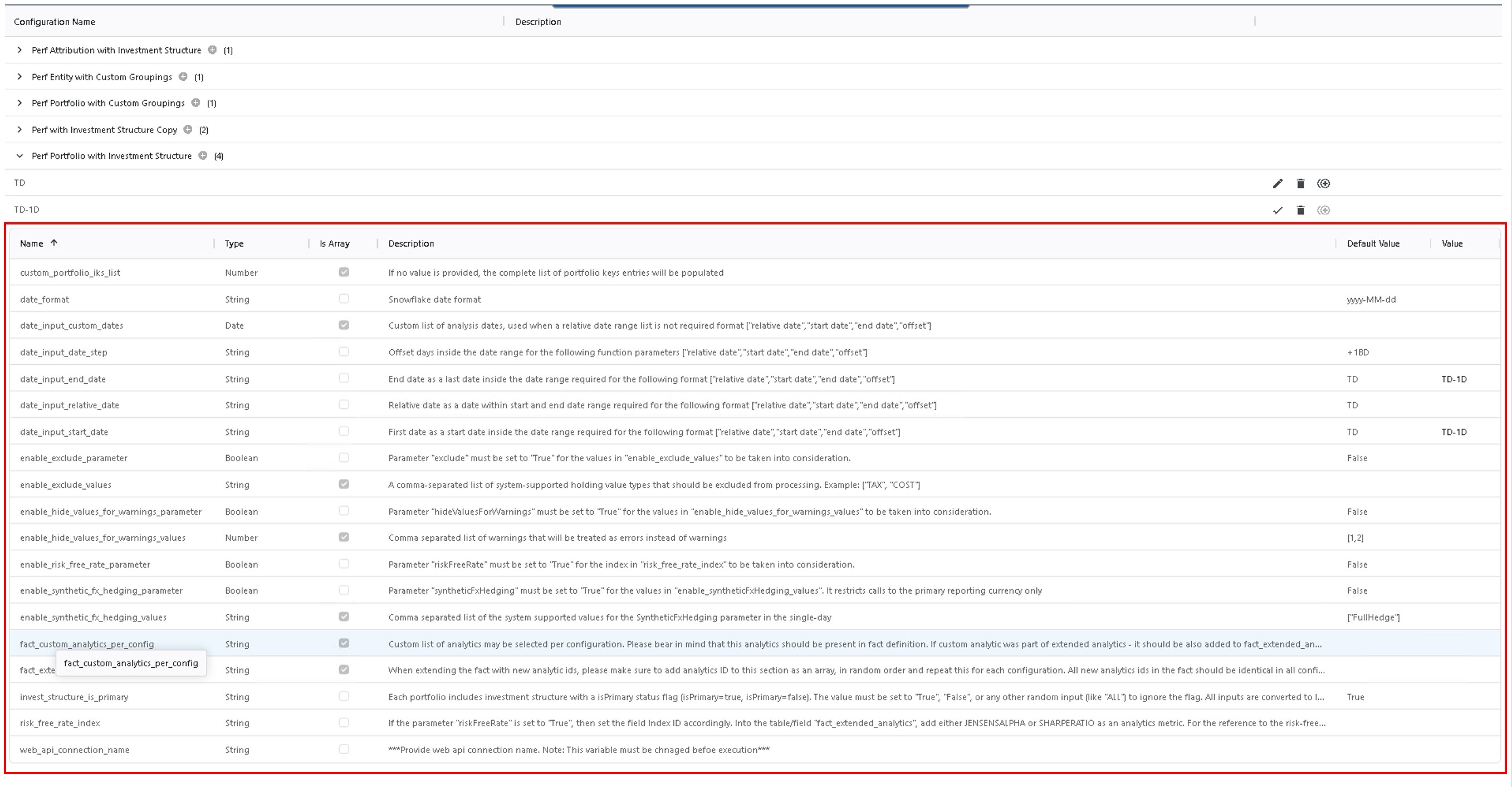 Client sets values for variables on each configuration