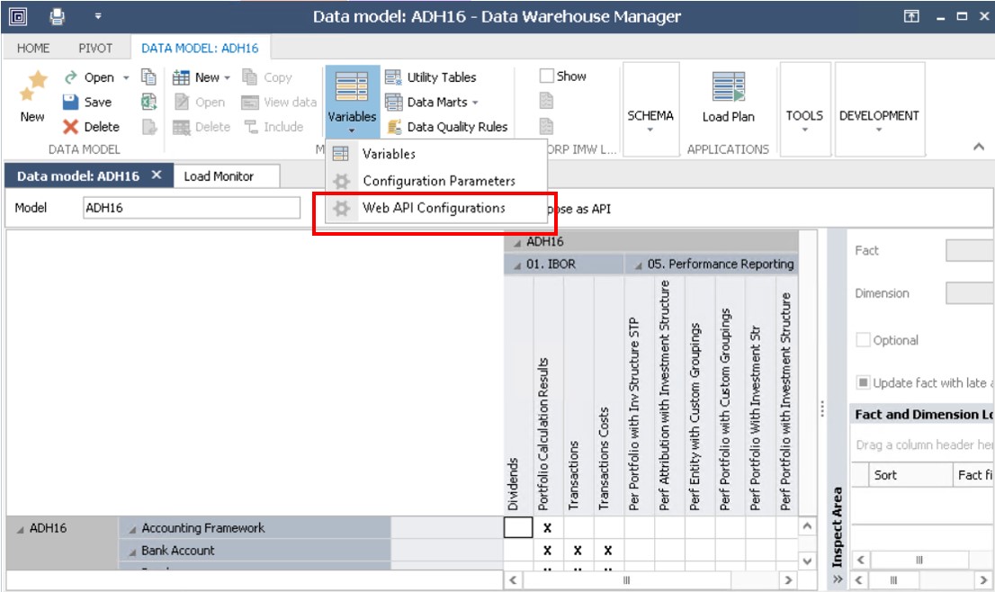 New Menu Option for WEB API Configurations