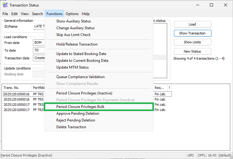 Period closure - update transactions in bulk