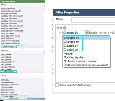 ESG Flexible Analytics Editor Filter properties