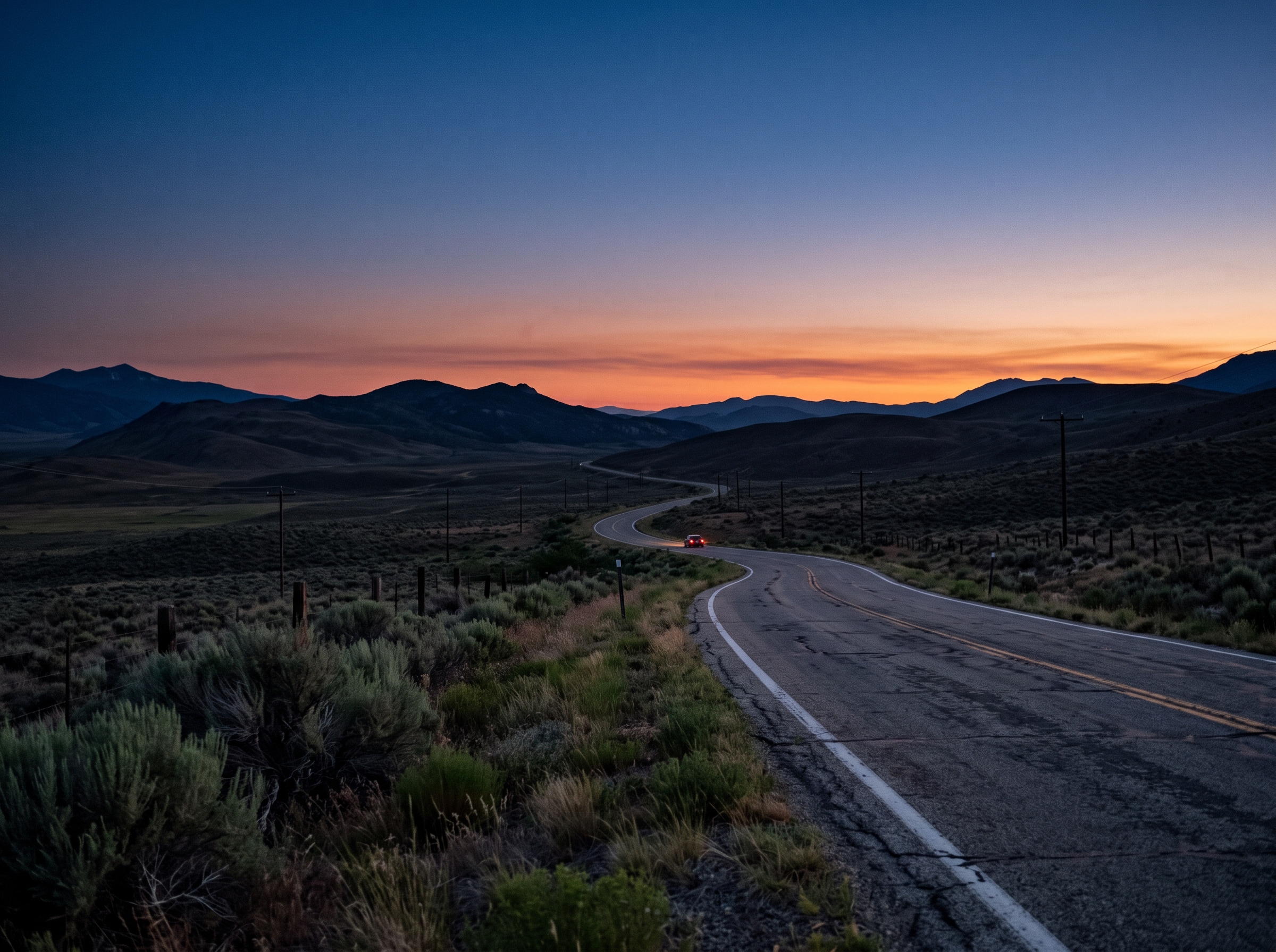 VELARO 1984 — the long horizon, an open road at dusk