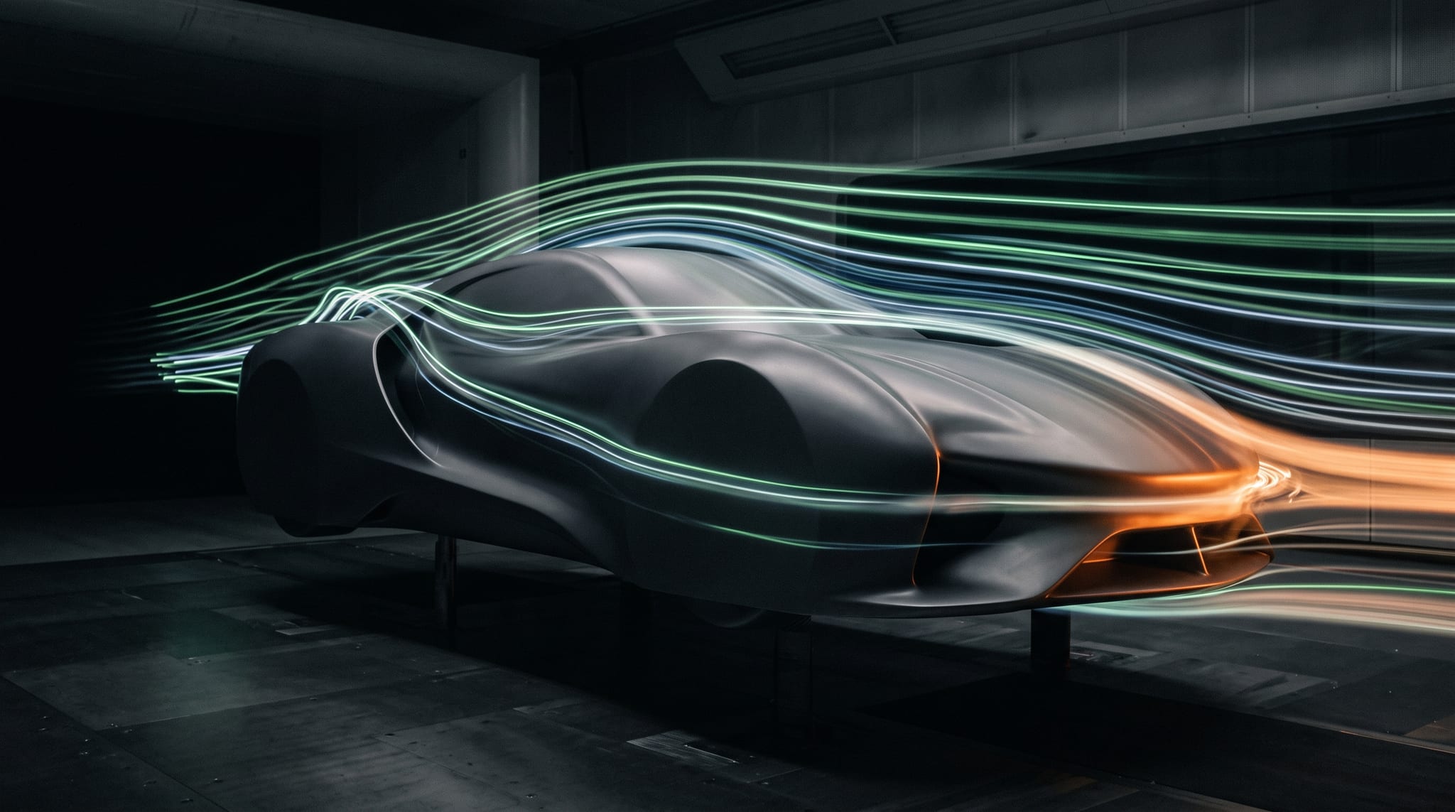 Aerodynamic form in the VELARO wind tunnel, airflow visualized
