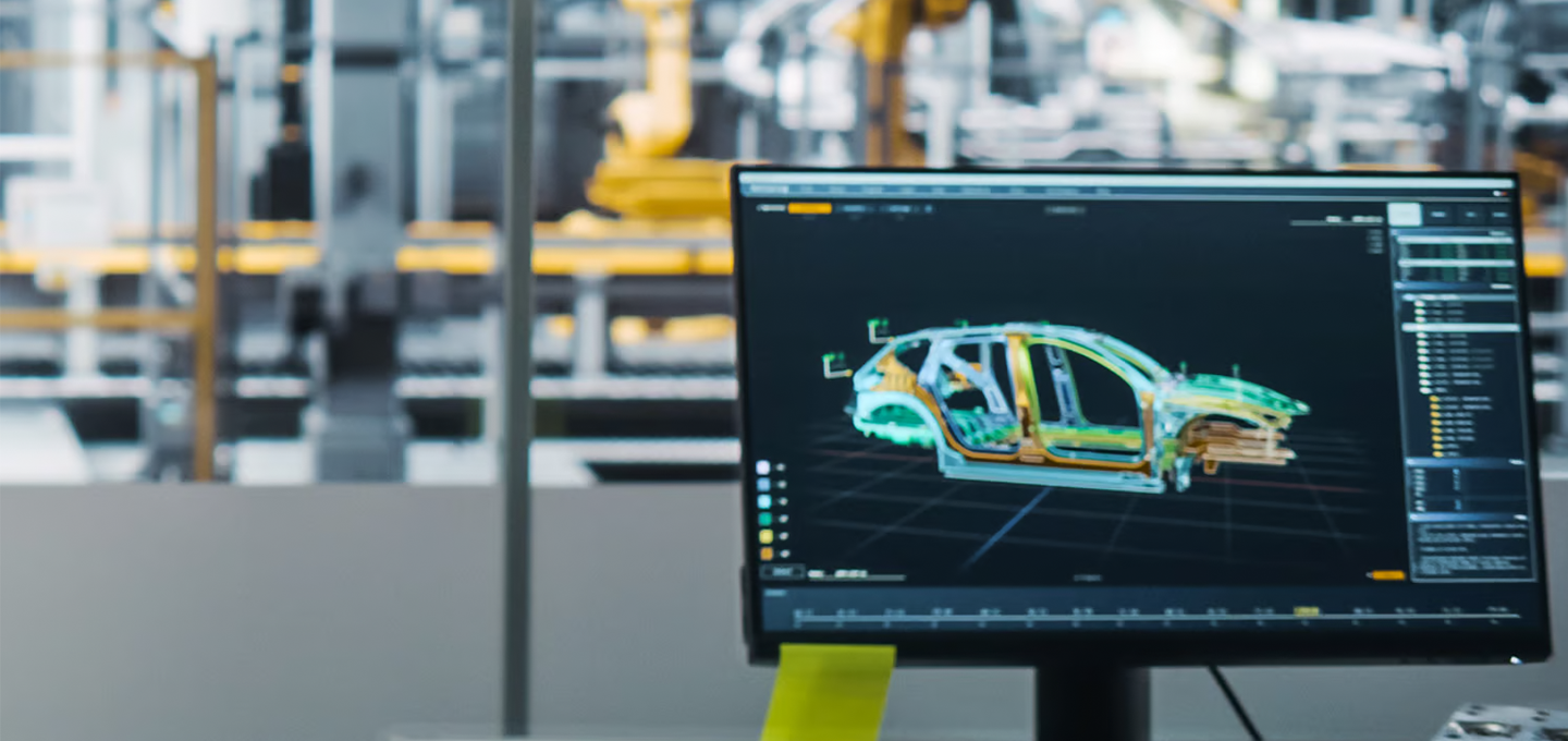 manufacturing office with computer screen with automobile designs