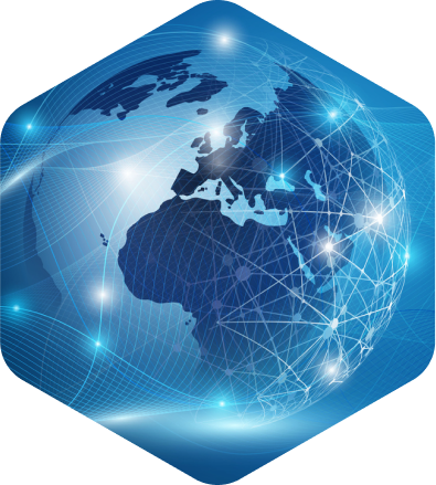 Blue globe of the words with blue sparkly lines connecting different parts