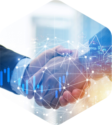 Shaking hands accompanied by financial graph