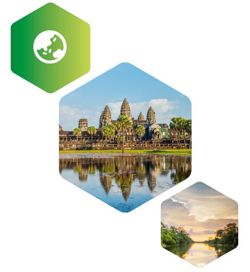 Three hexagons illustrating Cambodia