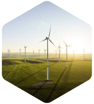 Picture of an aerial view of wind turbines