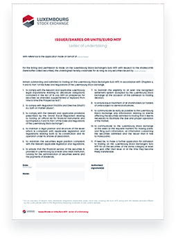 Letter of undertaking - Euro MTF - Shares and depositary receipts