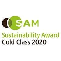 SAM Sustainability Award Gold Class 2020 logo in green and brown.